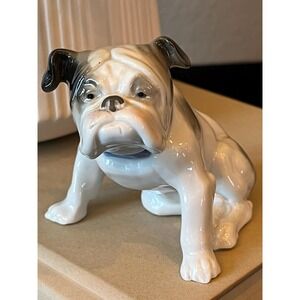 Vintage Metzler Ortloff German Porcelain English Bulldog Figurine Seated Blue